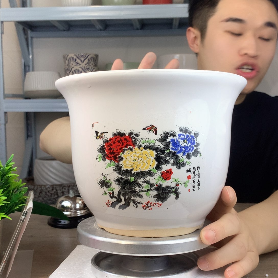 红陶微瑕/牡丹花花开富贵图案20x16一个花盆