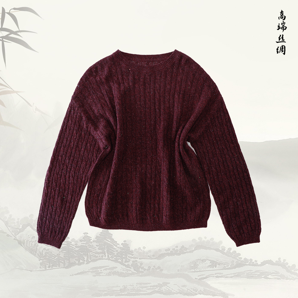 新款圆领宽松时尚麻花针织套头气质上衣53849