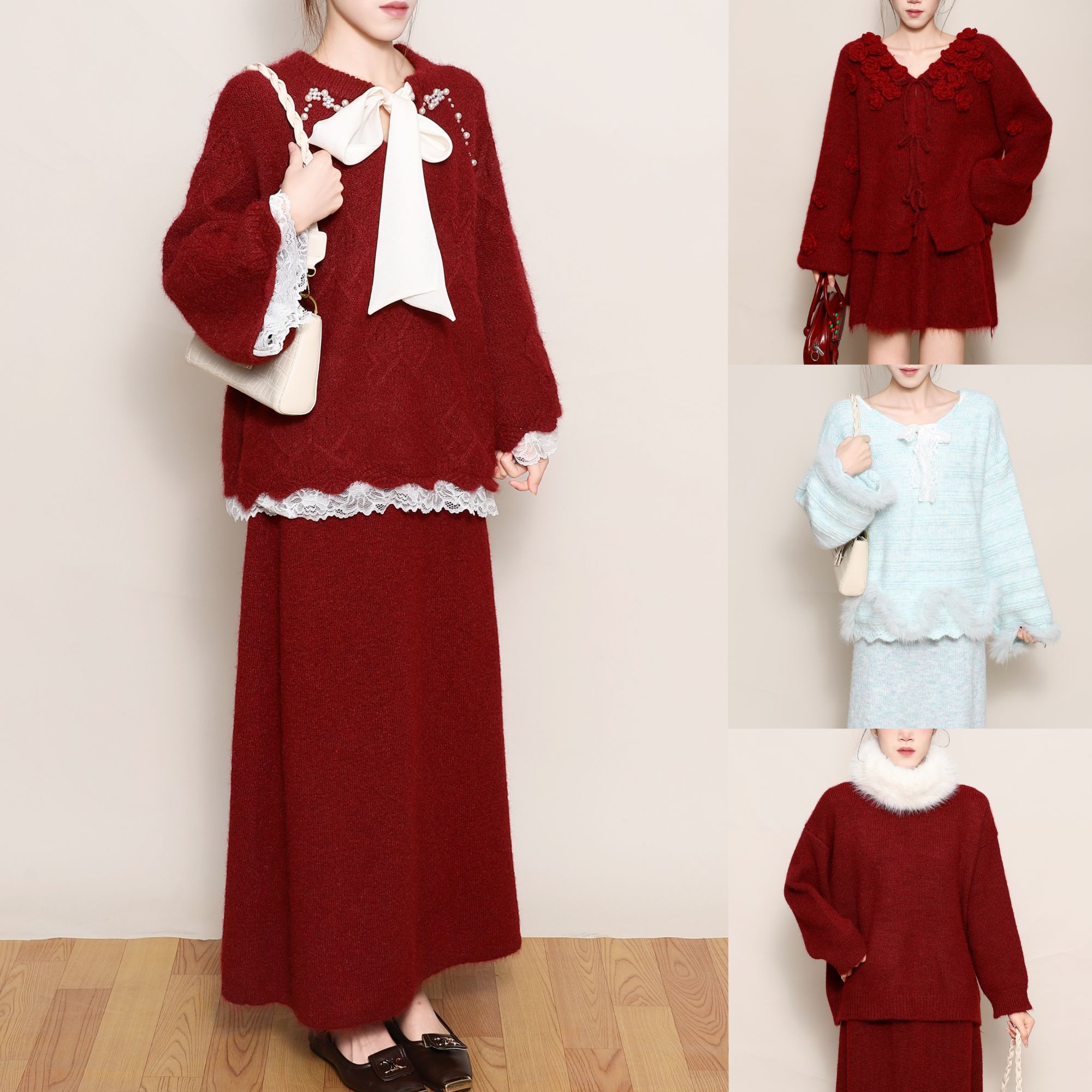 【501到699】十三行秋冬新款法式显瘦气质设计感连衣裙套装.