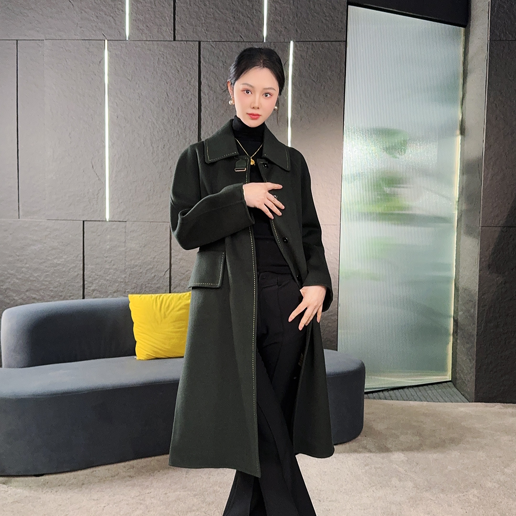 Falaibang/法莱邦21180墨绿色羊毛大衣