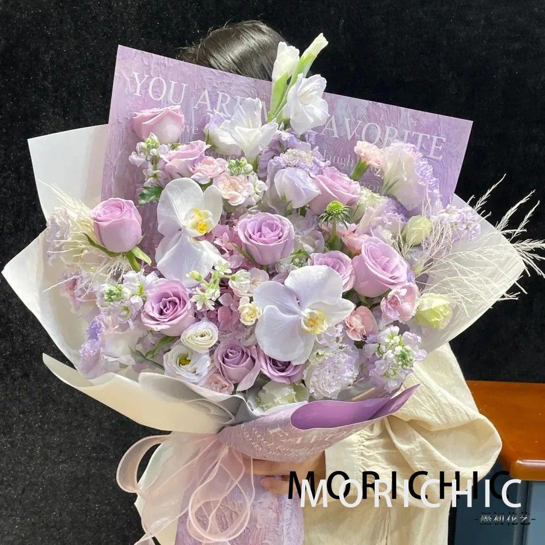 【爱丽丝】生日鲜花女士蝴蝶兰紫玫瑰花混搭花束高端花束生日鲜花花店送花上门送长辈老