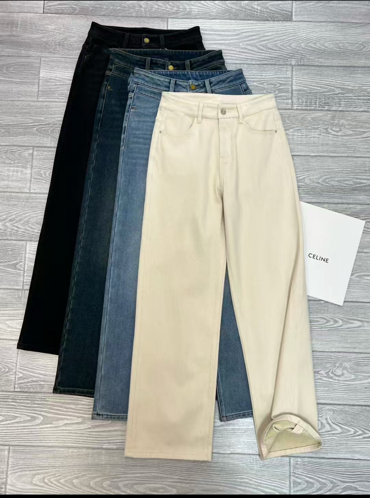  （小雨推荐2970）水洗丹宁风秋冬季加绒牛仔裤阔腿裤