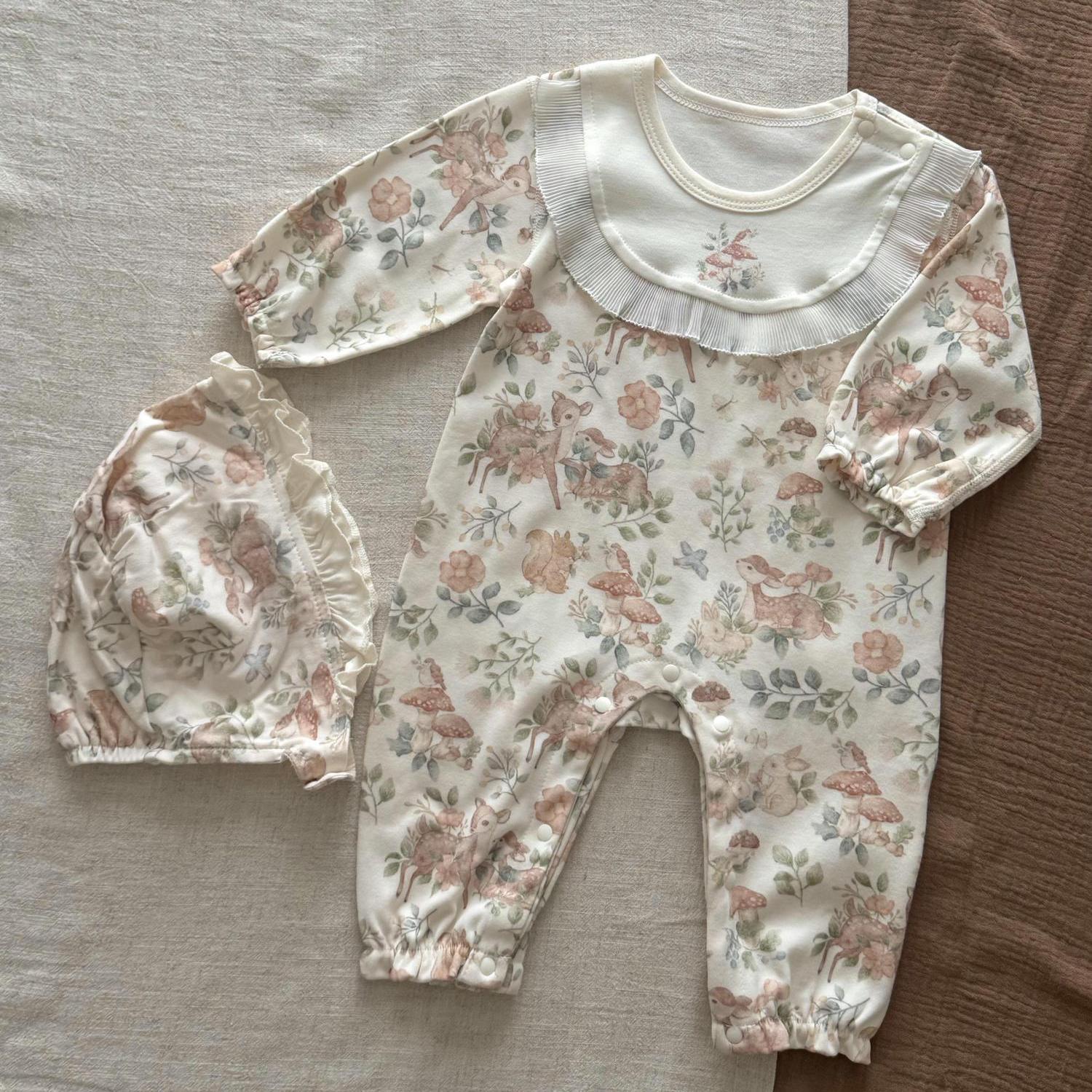 婴儿连体衣纯棉春秋款女宝宝碎花爬服公主哈衣四季衣服新生儿包屁