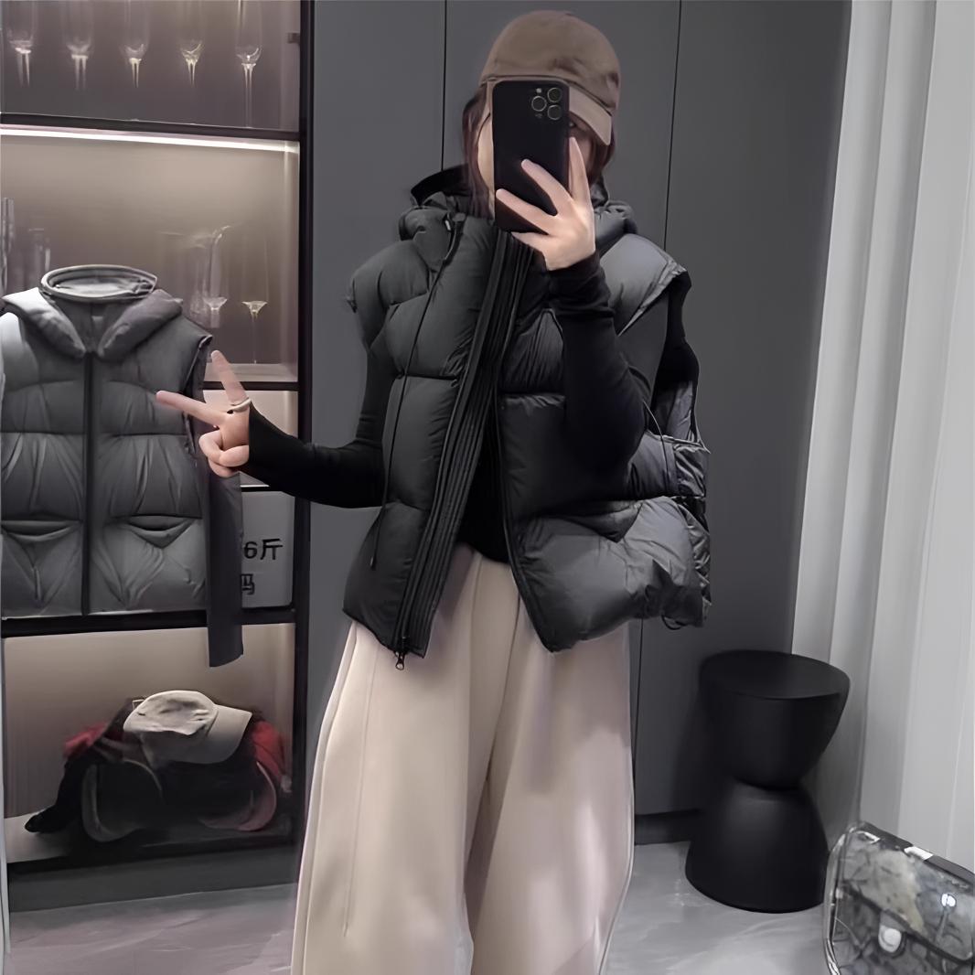 冬季高级感小个子背心坎肩外套2025新款韩版宽松连帽棉服马甲女