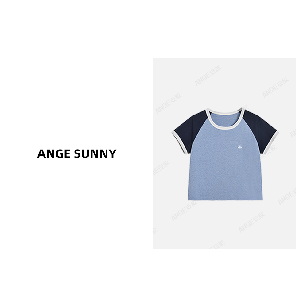 ANGE SUNNY【凯旋门撞色T恤】插肩袖徽标logo刺绣百搭T恤