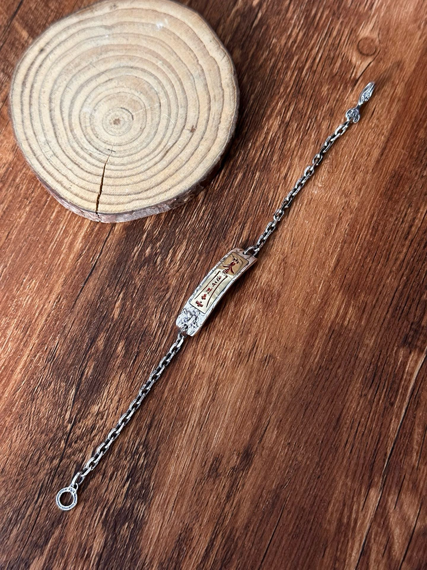 925银手链 撞色运转符牌太角如意钩手链DY8998 国潮时尚