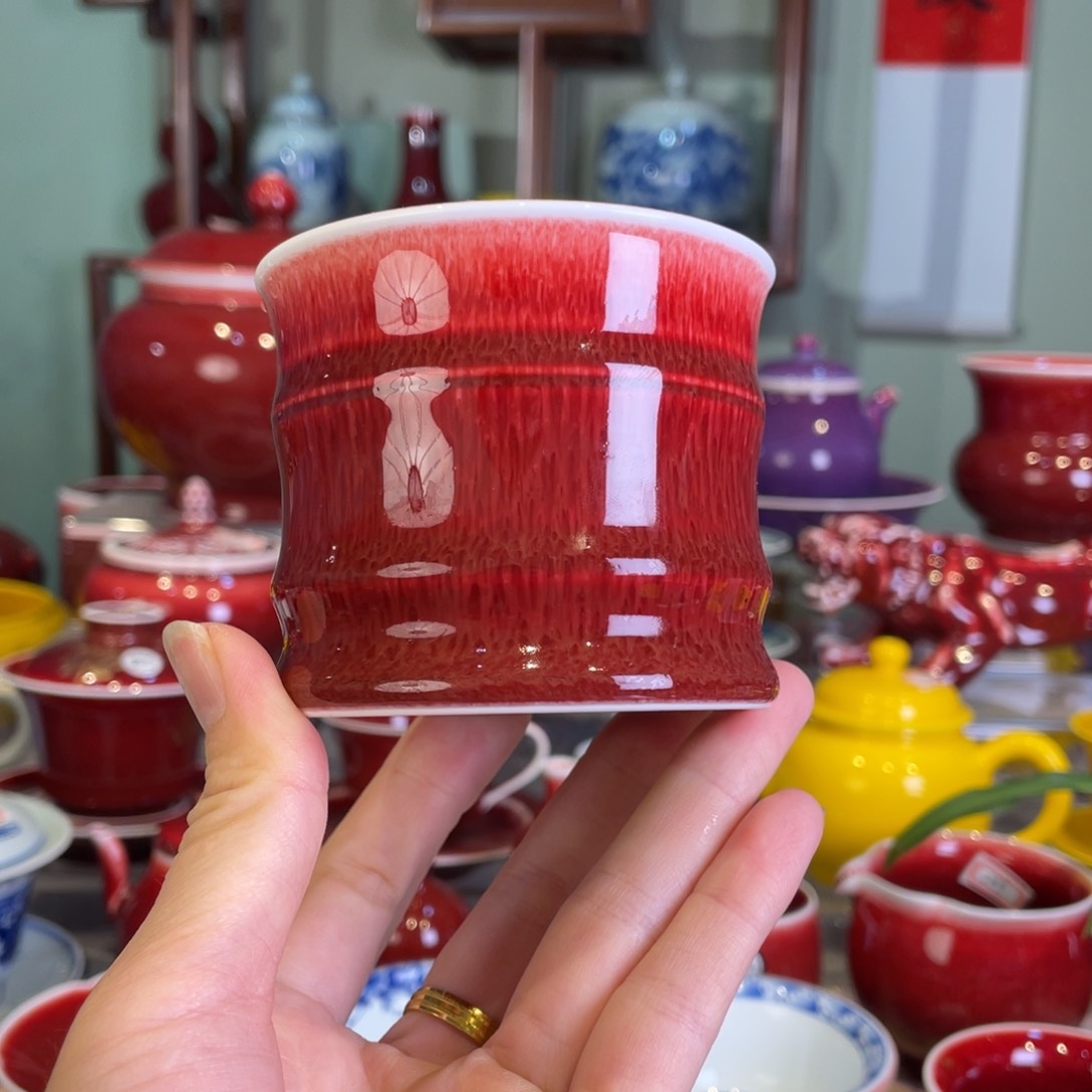 清欢雅玩原矿郎红福利竹节杯