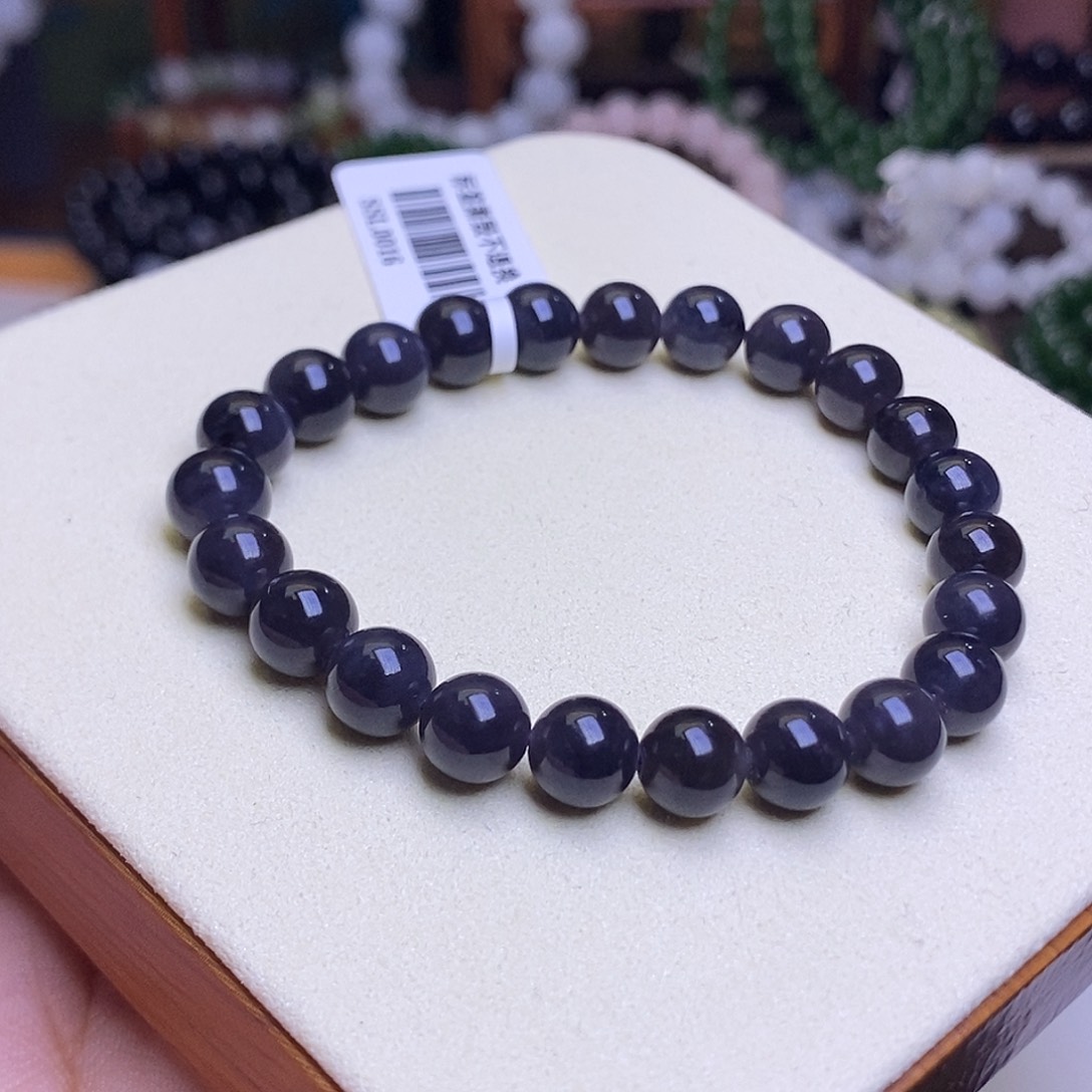 和田玉未镶嵌颈饰浓烟紫老料冰底约8mm手串