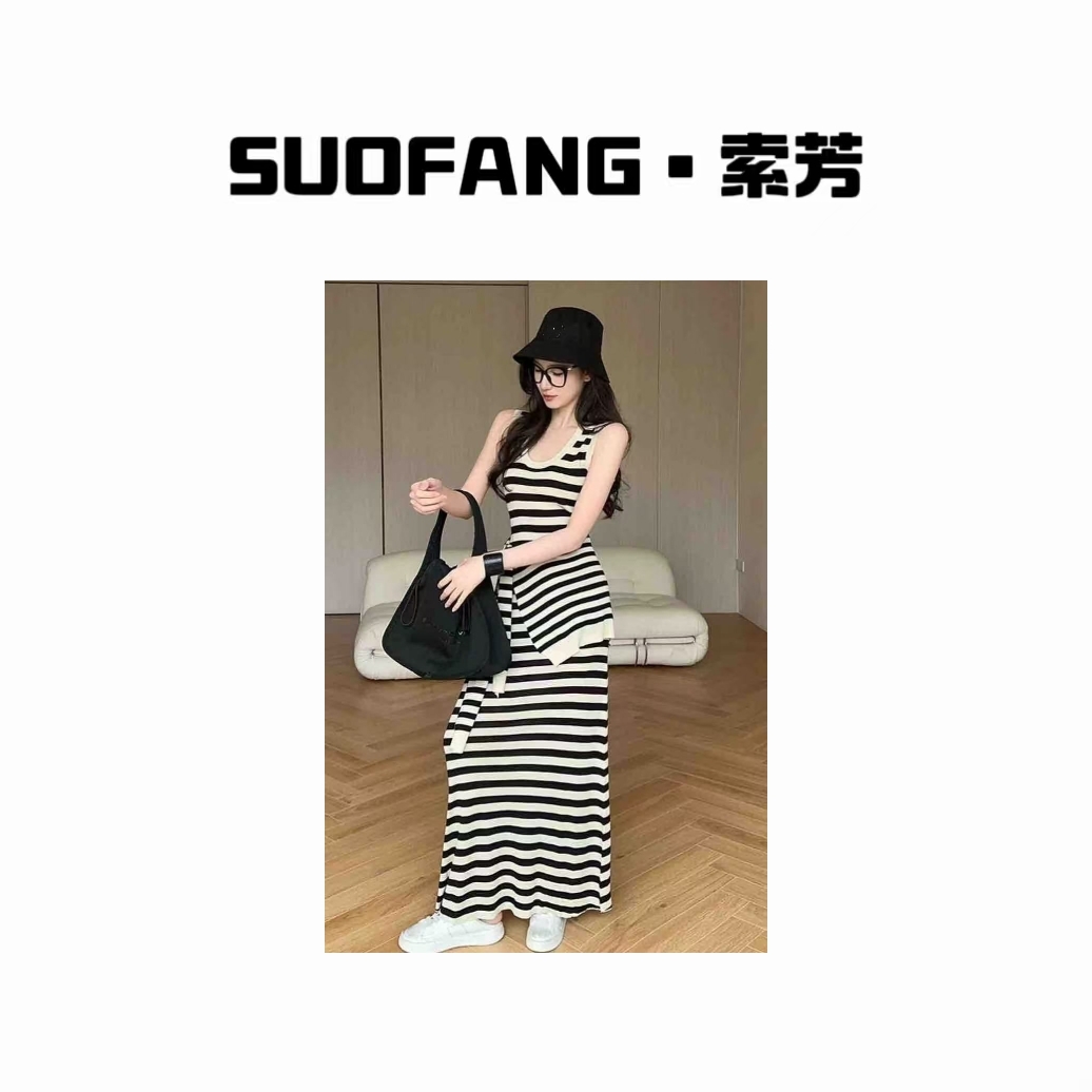 新品上市  时尚显瘦气质条纹披肩连衣裙