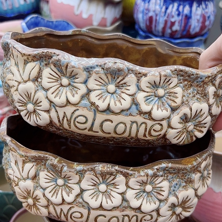 多肉绿植陶瓷花盆9.9包邮，有孔