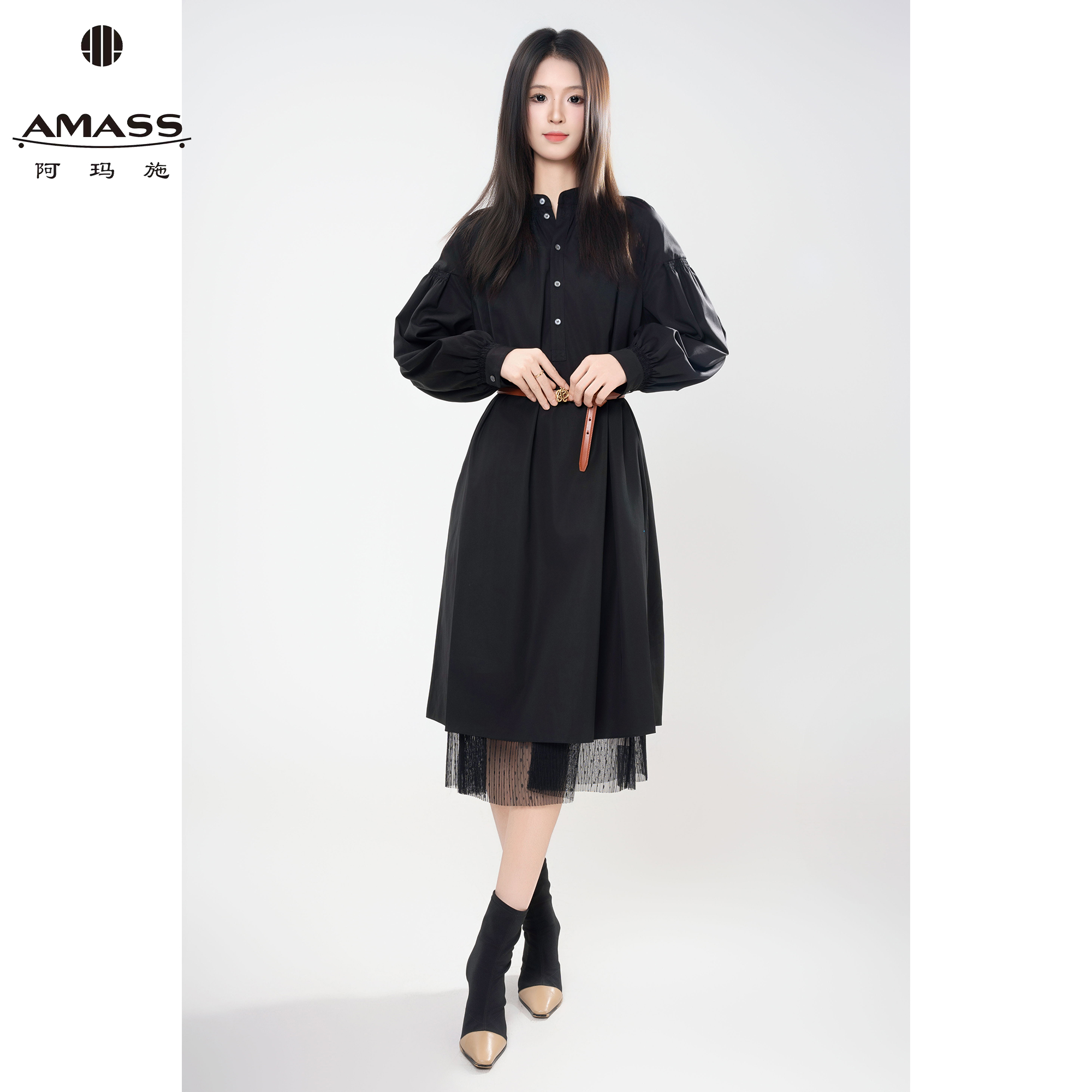 AMASS/阿玛施早秋新款高级宽松蕾丝气质时尚连衣裙-附内搭 550028