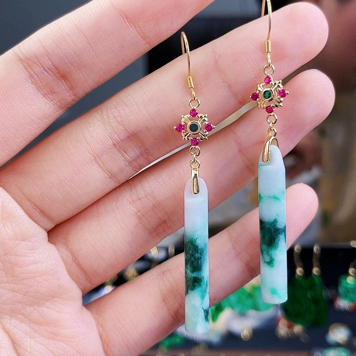 翡翠耳饰银S925镶嵌饰品