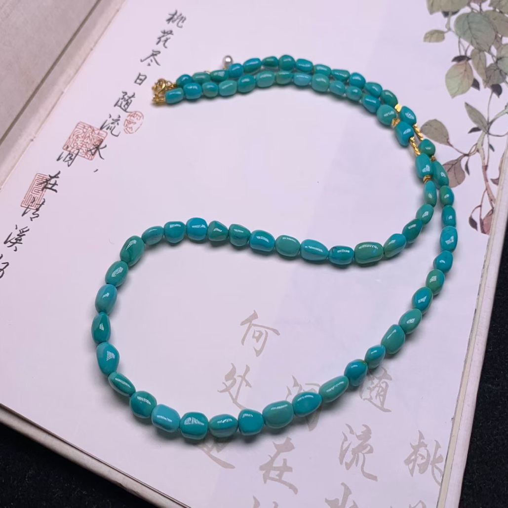 原矿高瓷精品玉化糖豆绿松石随形锁骨项链，高瓷高色，直径5+设计款