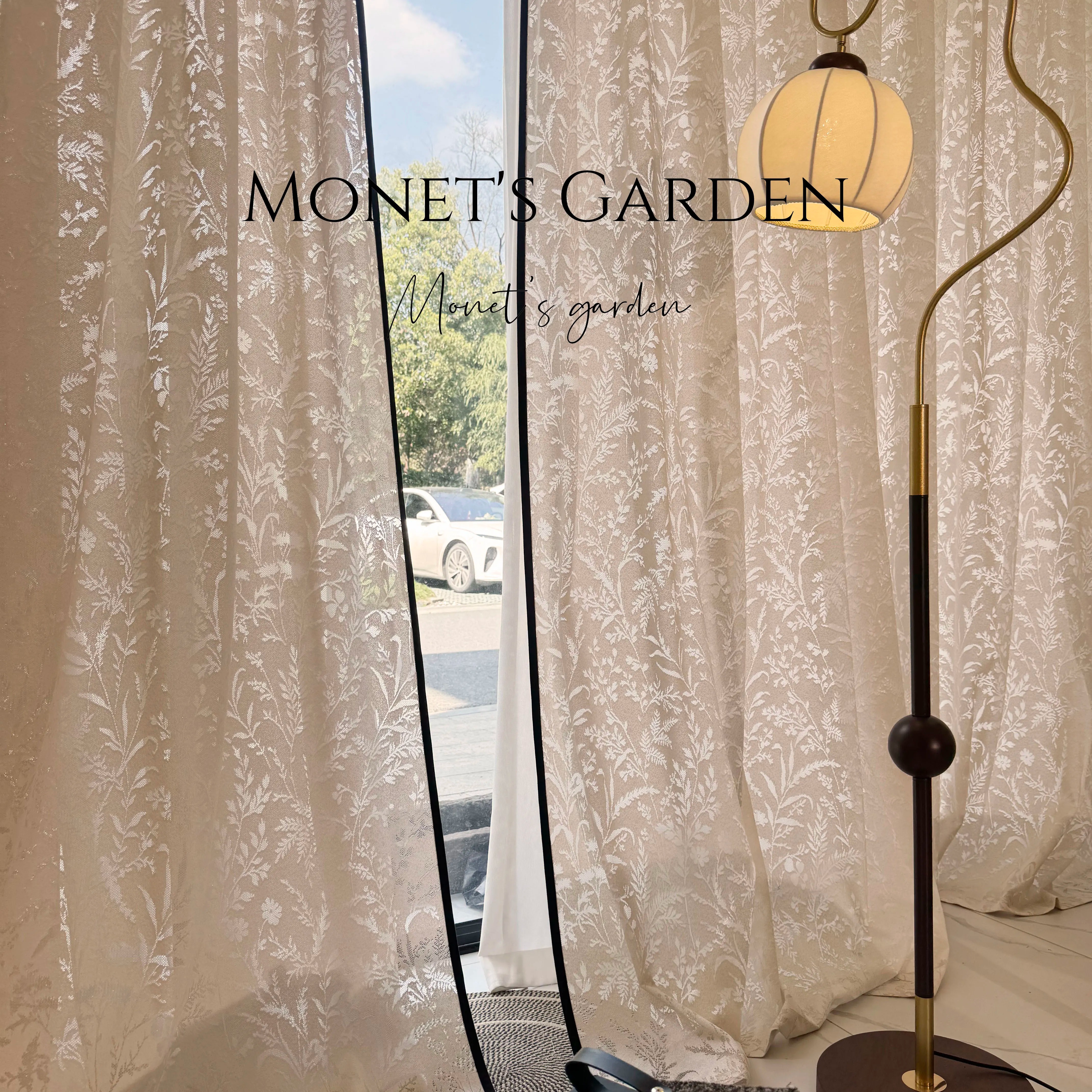 法式奶油中古风意式简约原木风阳台客厅卧室隔断定制窗纱莫奈花园