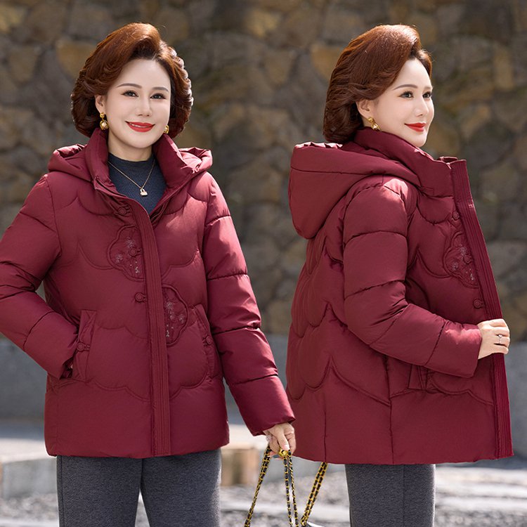 中老年冬季加绒保暖加厚奶奶装时尚舒适棉衣棉服中长款妈妈装Y