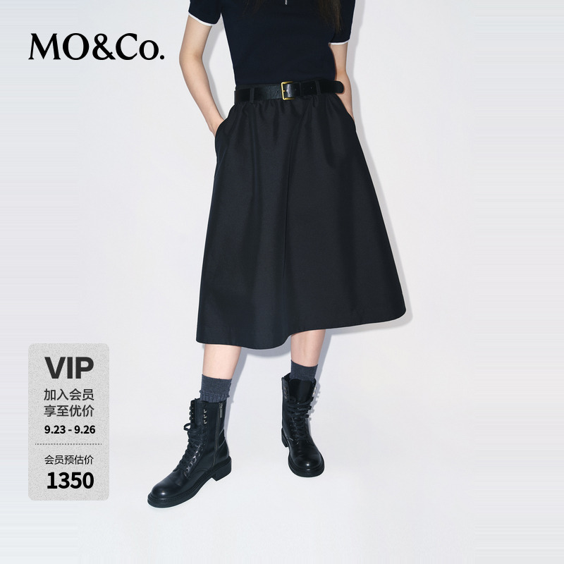 MOCO半身裙2025冬新品高支密棉涤黑色机能风中腰附腰带MBE4SKT005