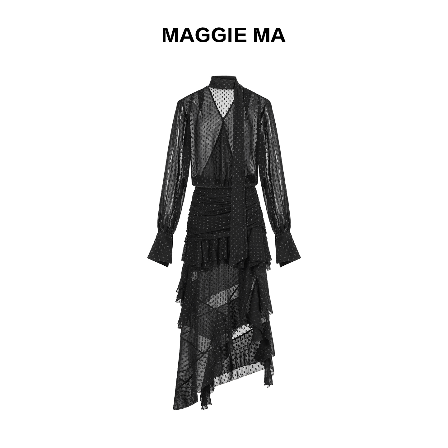 MAGGIE MA马婧设计师款V领围脖上衣不规则下摆长袖套装818S/819B