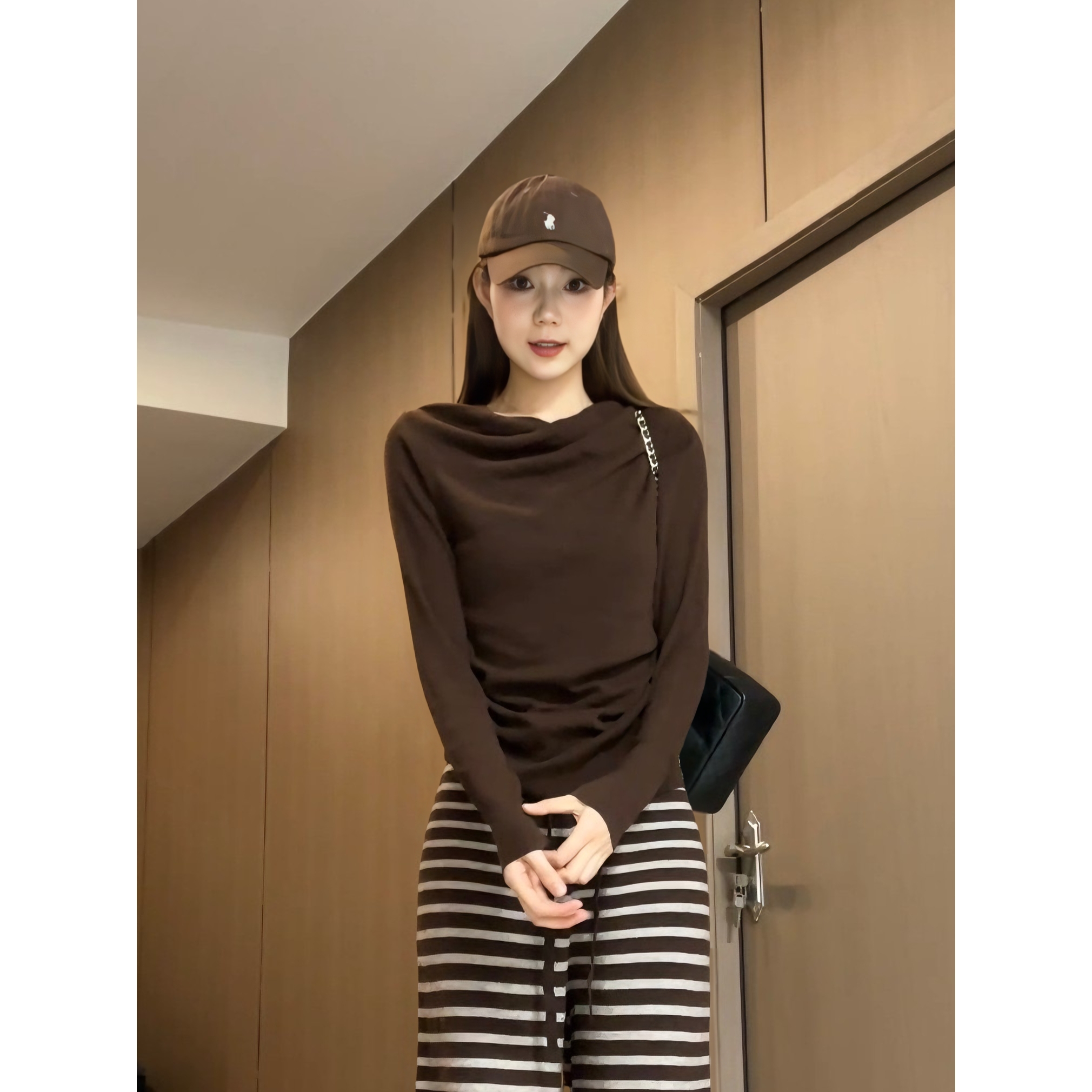 【 纸片人荡领 】加长裸感弹力羊毛荡领收腰修身内搭打底衫25412