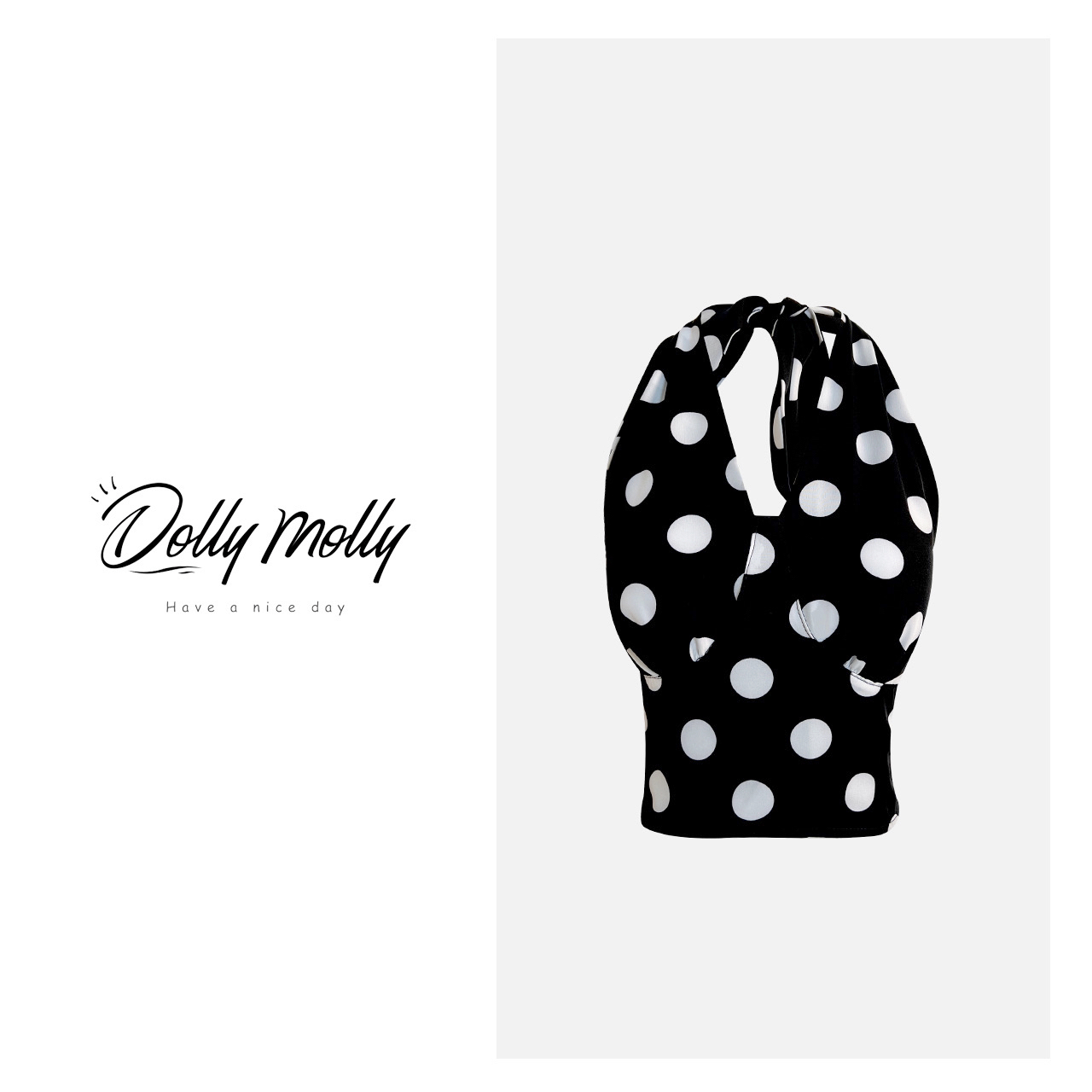 DOLLY&MOLLY法式黑色大波点梦露挂脖背心吊带夏秋辣妹露背时尚259