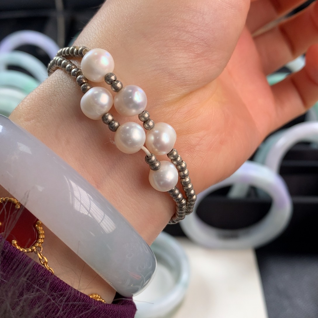 海水珍珠手绳银S925镶嵌