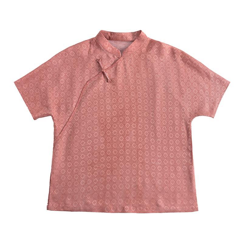 真丝（珺涵）提花印花斜襟一字盘扣浅色系宽松休闲上衣60648