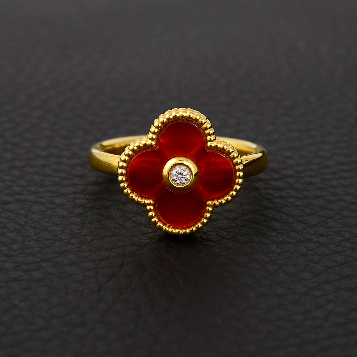 【柴柴专属】18k金红玛瑙四叶戒指 豪华时尚气质