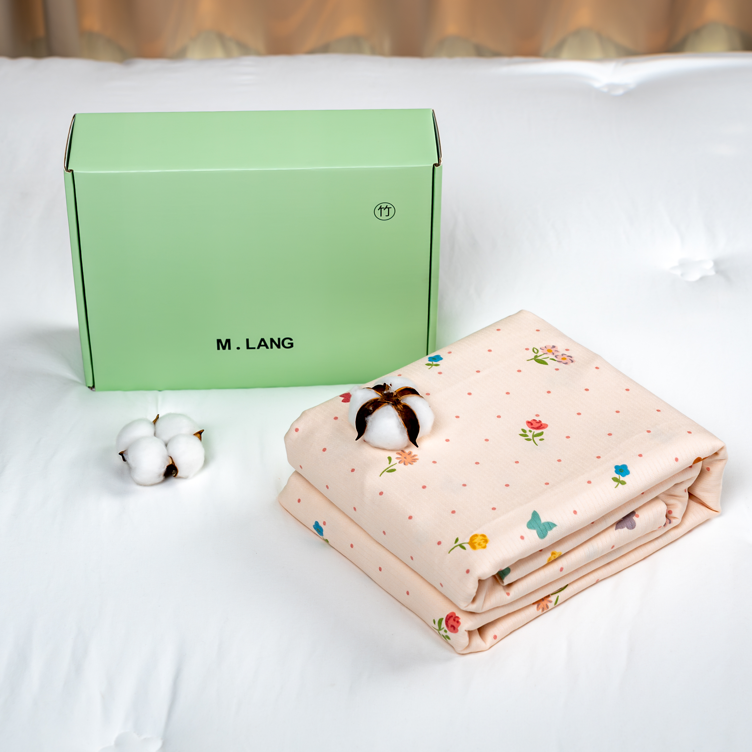 【京かわ会社】竹小棉纯棉加厚床单230*250cm 波点蝴蝶花-粉