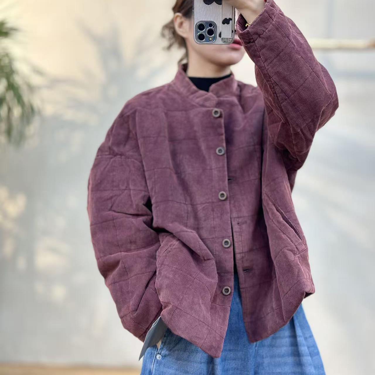 忆古朴拙250806全棉复古百搭秋冬坑条立领短棉衣
