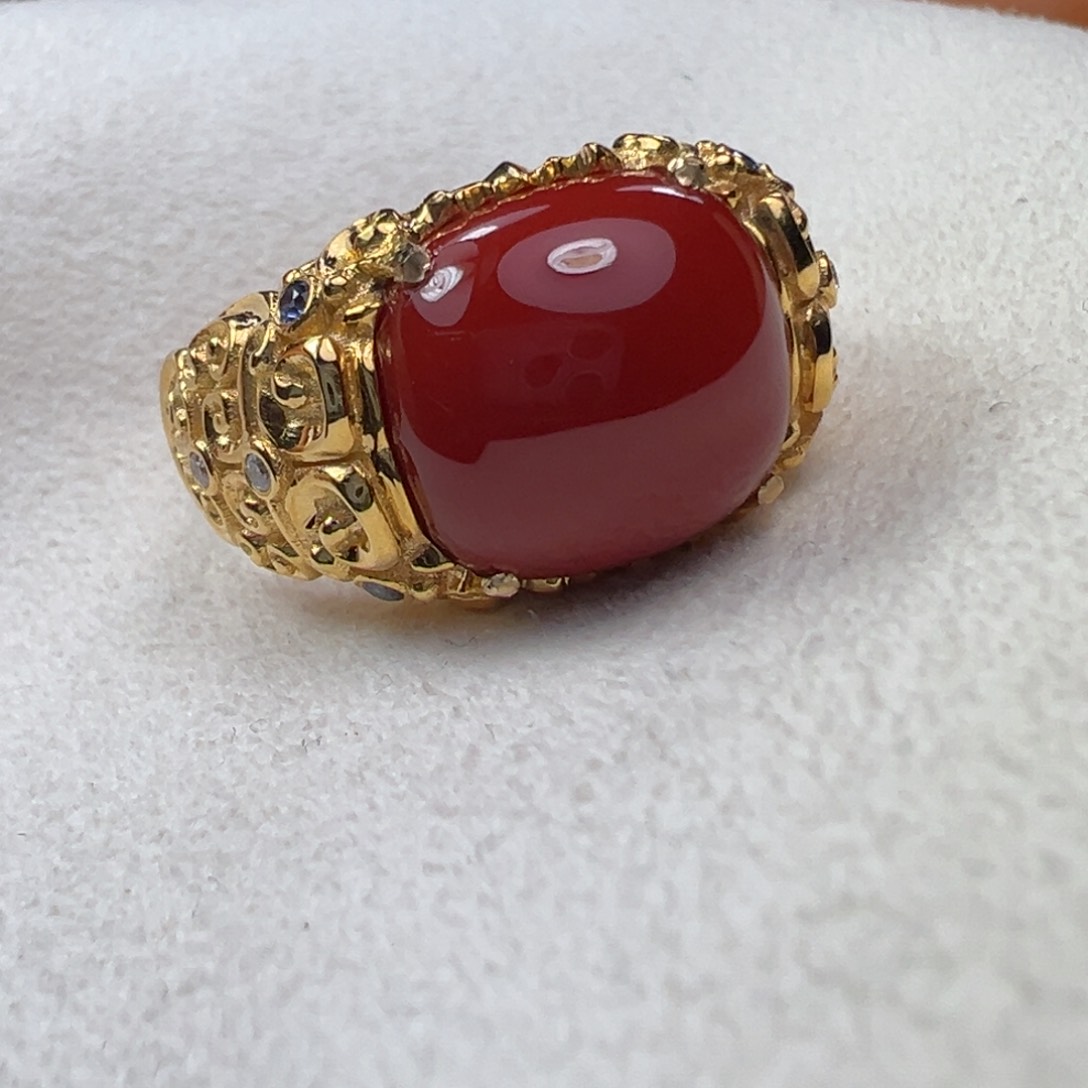 南红玛瑙戒指18K金镶嵌