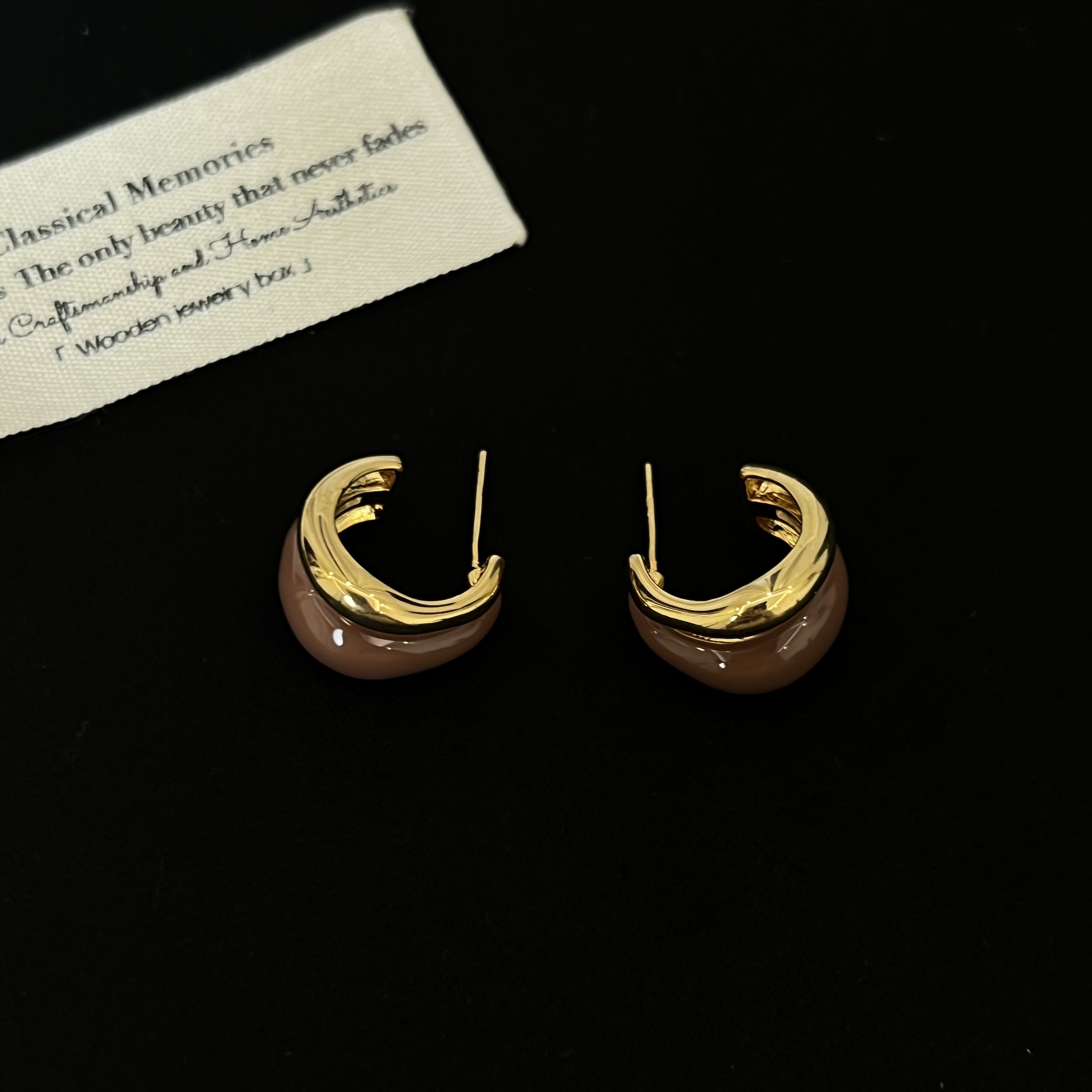 铜合金耳饰 咖色系双层拼色半圈耳环2342