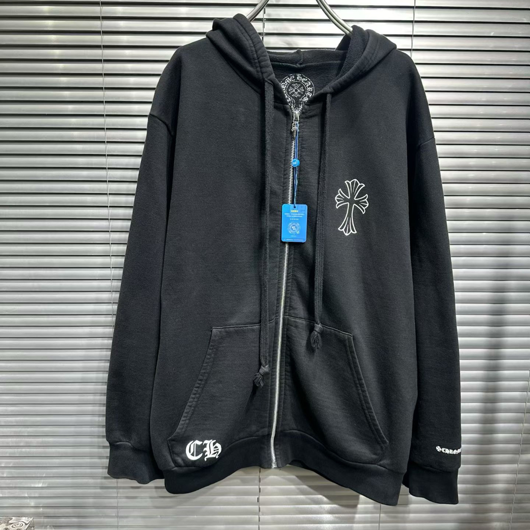 99新 Chrome Hearts/克罗心 经典背后幻影十字拉链帽衫/XL码