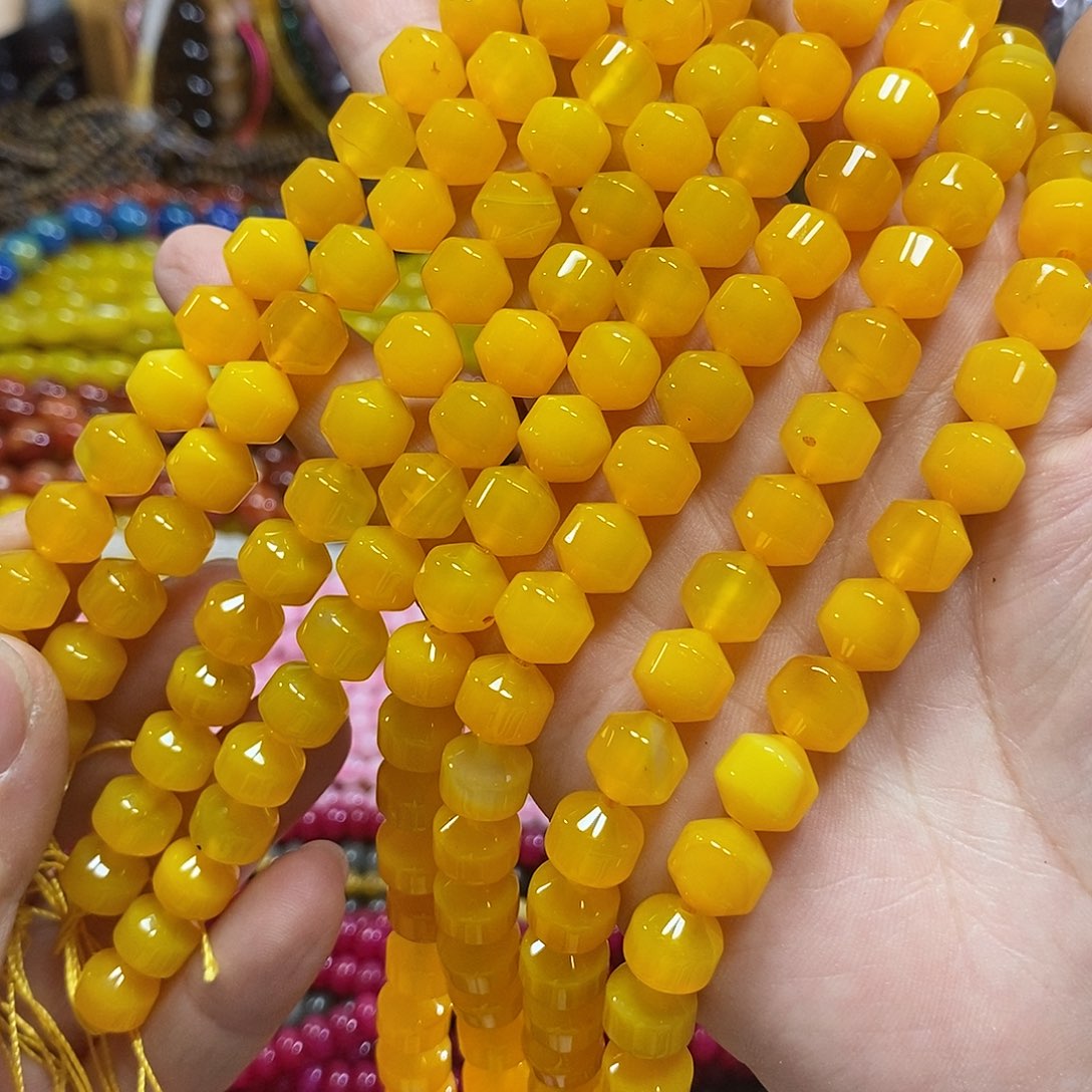 玛瑙/玉髓未镶嵌珠宝半成品鸡油黄玛瑙路路通一条卡10mm