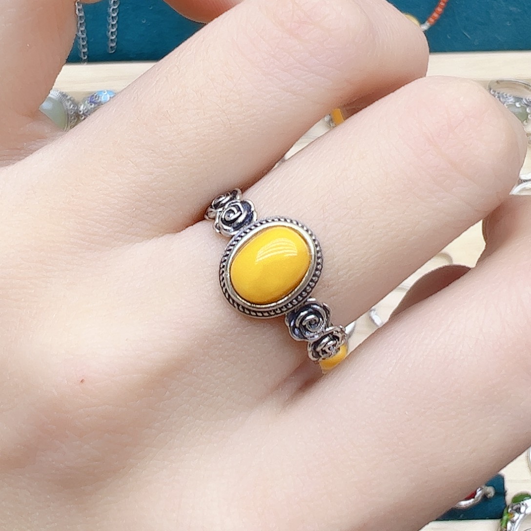 蜜蜡戒指银S925镶嵌，