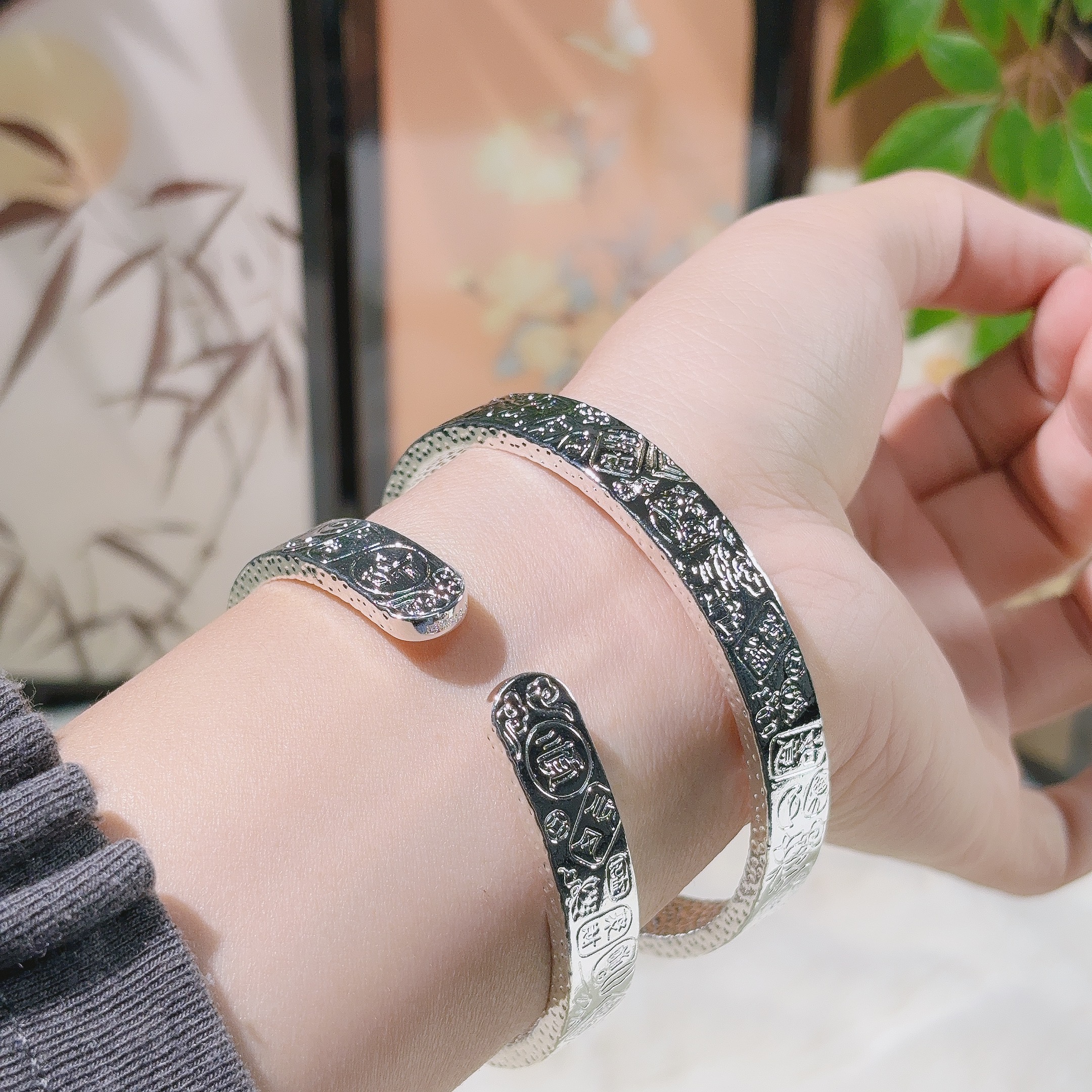 足银手镯 足银手镯 【荃湾银饰】16足银9999醒狮吉言开口实心手工