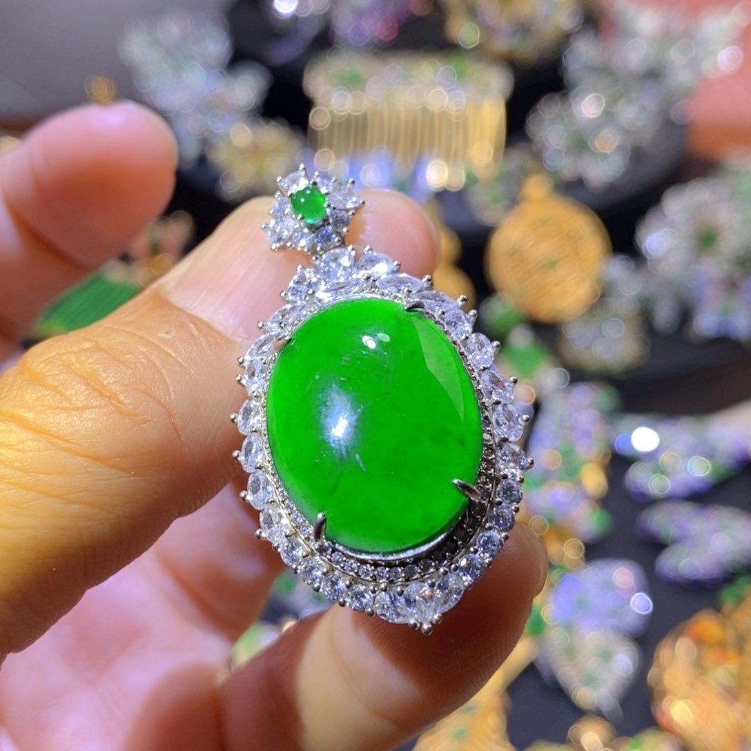 吊坠(不含链)银S925镶嵌翡翠