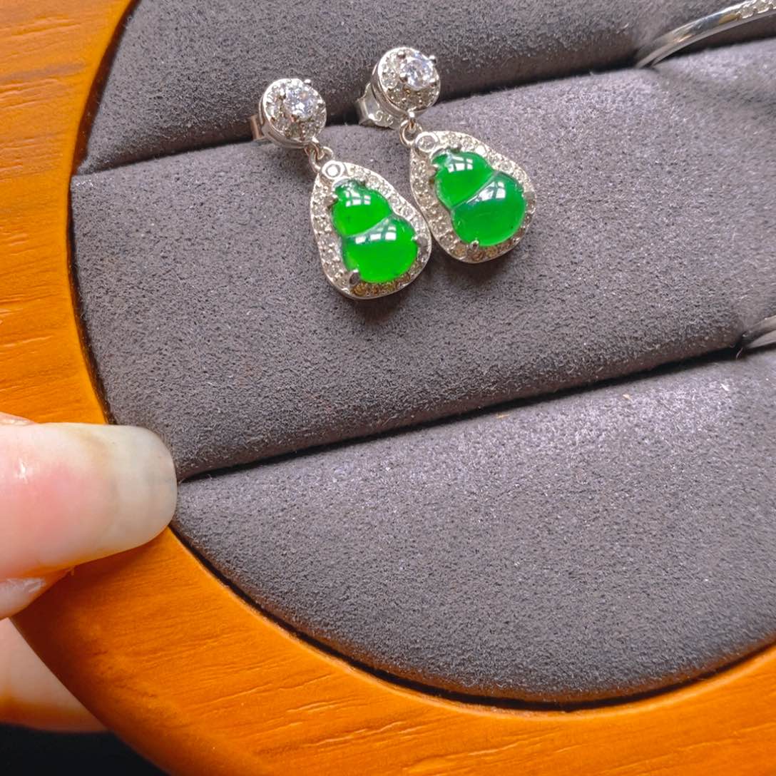 翡翠耳饰银S925镶嵌8888888888888