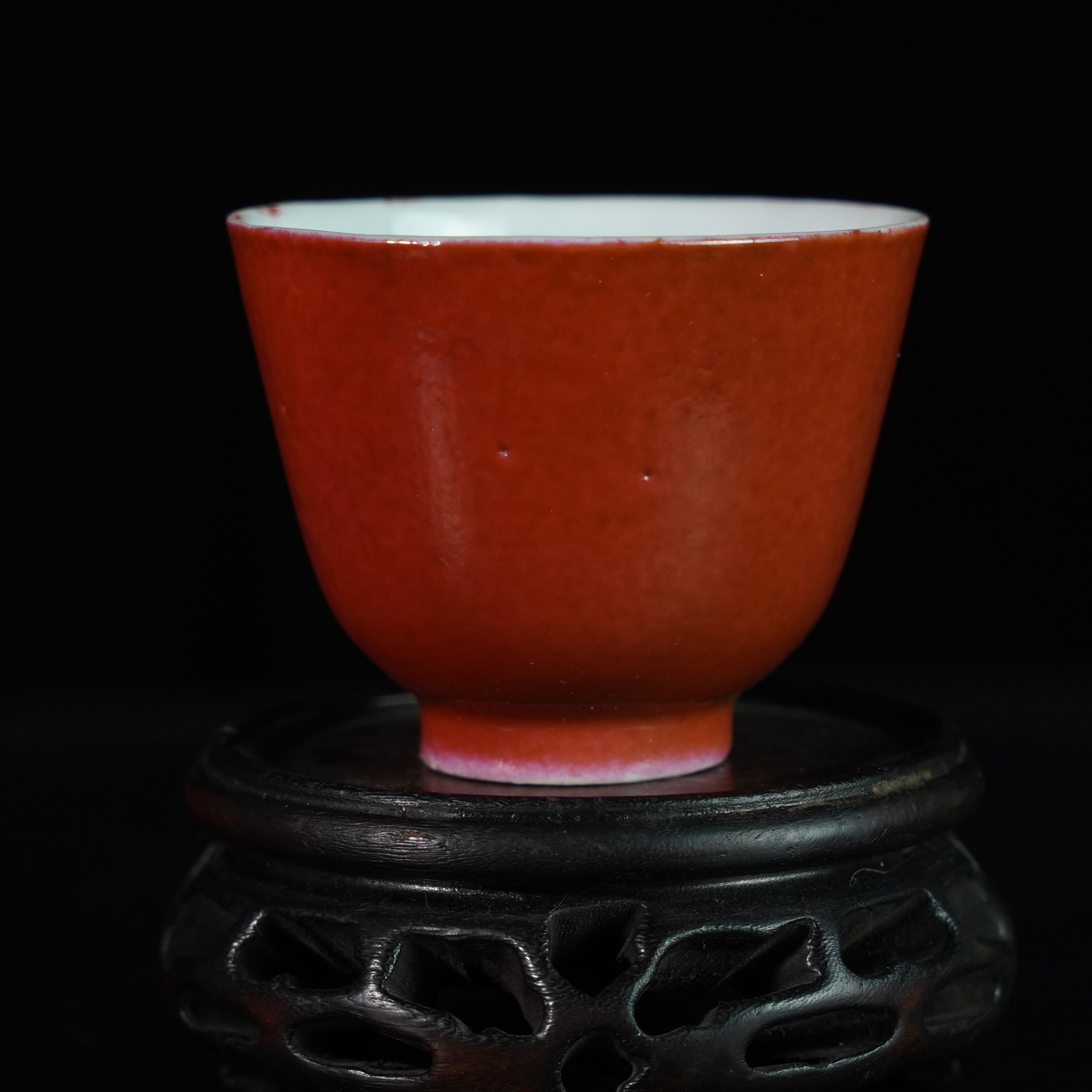 LXZ2580120025【十竹斋】晚清民国胭脂红釉仰钟杯（乾隆年制款）