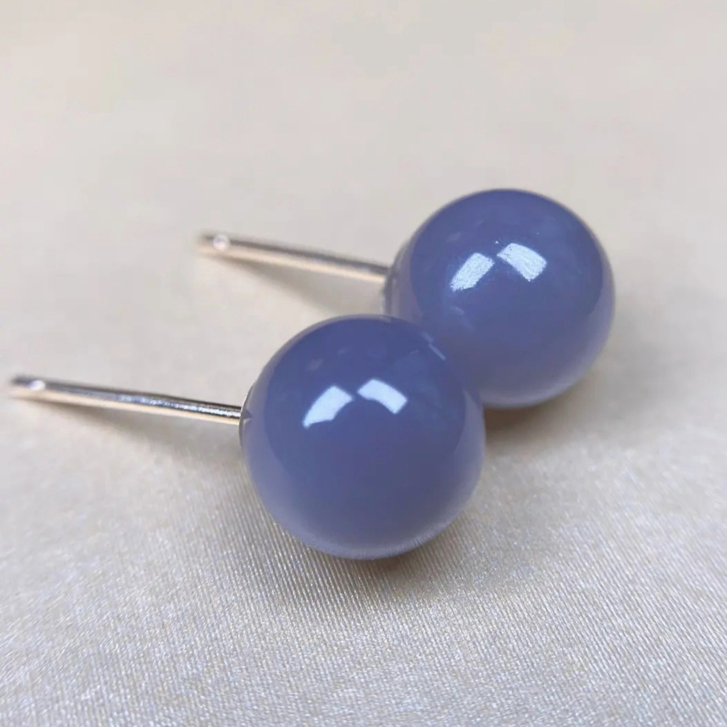 深烟紫和田玉耳钉S925银镶6mm小灯泡百搭款耳饰