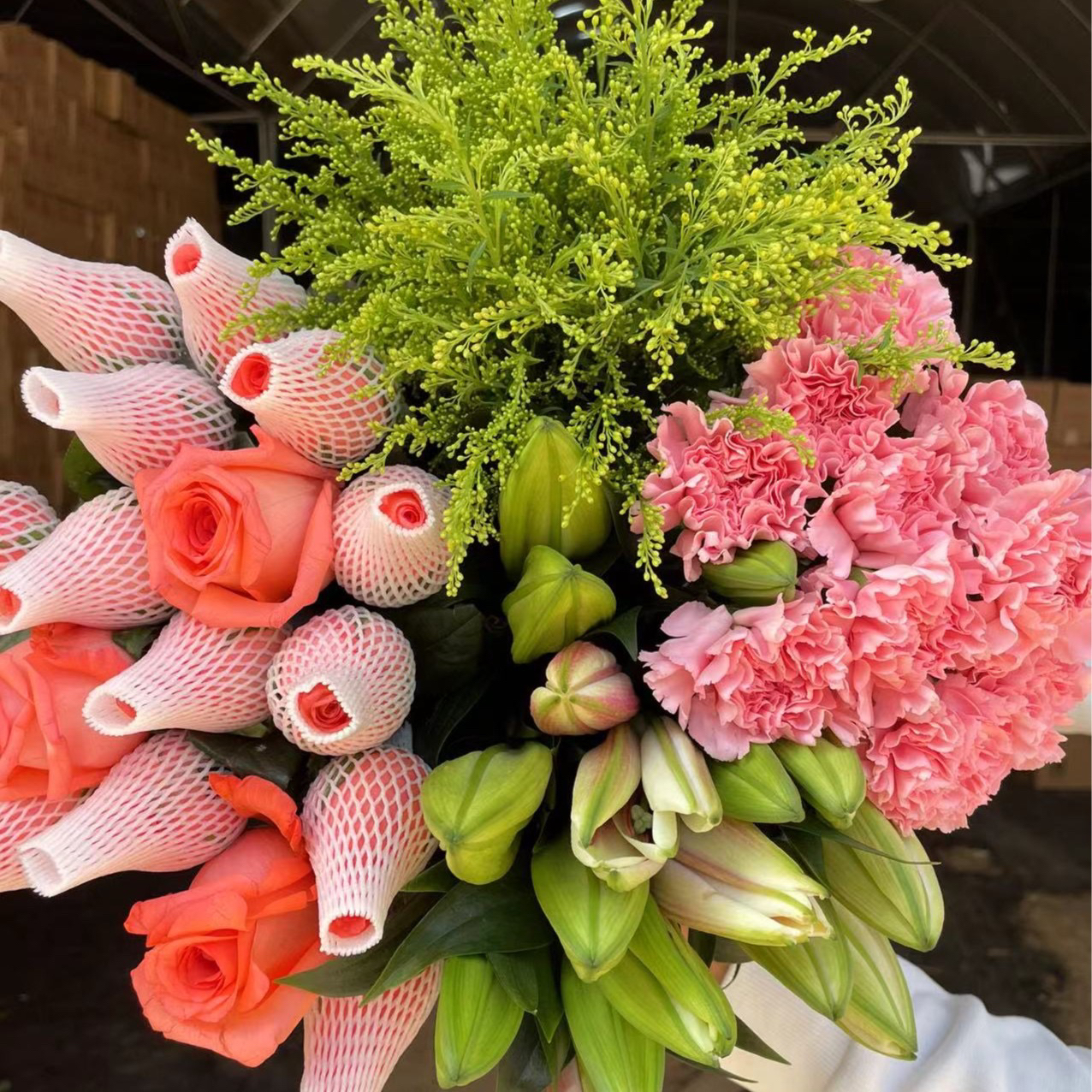 【粉玫瑰+香水百合鲜花组合】云南基地直发 鲜切花家居室内摆件插花