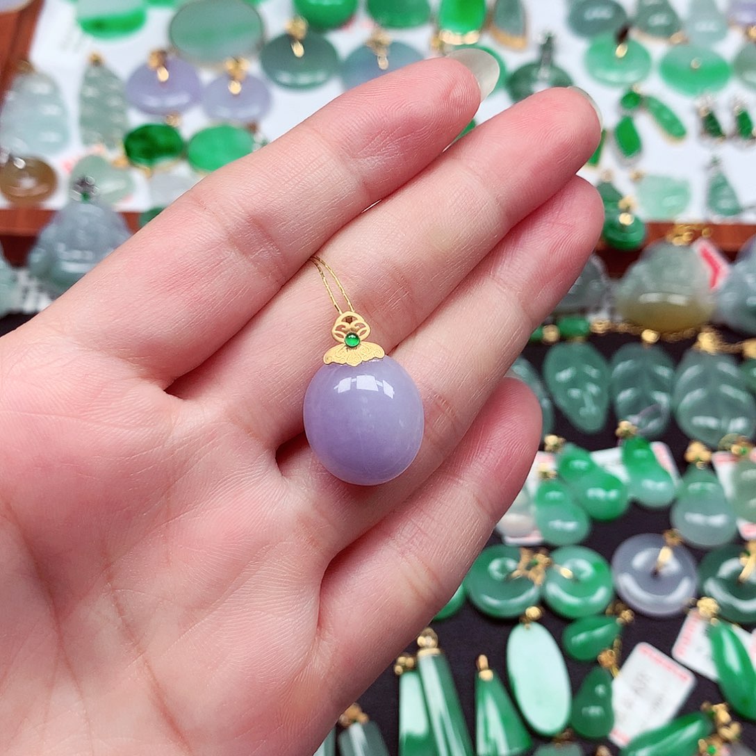 翡翠18K金镶嵌吊坠(不含链)天然翡翠A货