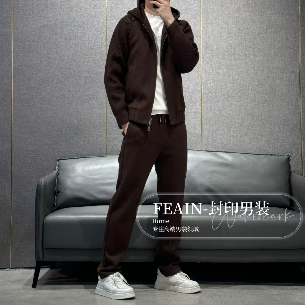 【羊毛混纺】高端男士L*P粗针织立体拼接老钱风套装25838