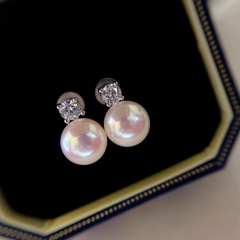 0130戴妃款～天然淡水珍珠耳钉 8～9MM珍珠耳饰