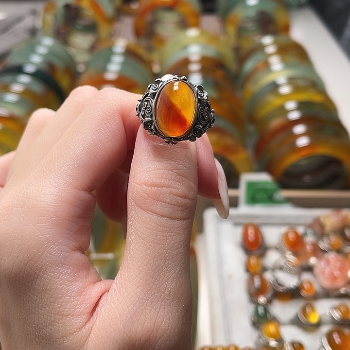 鱼***y蛇纹石玉银S925镶嵌戒指