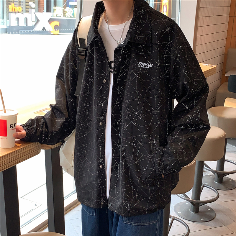 8838反光印花夹克男女春秋季潮流宽松百搭上衣服潮牌ins休闲