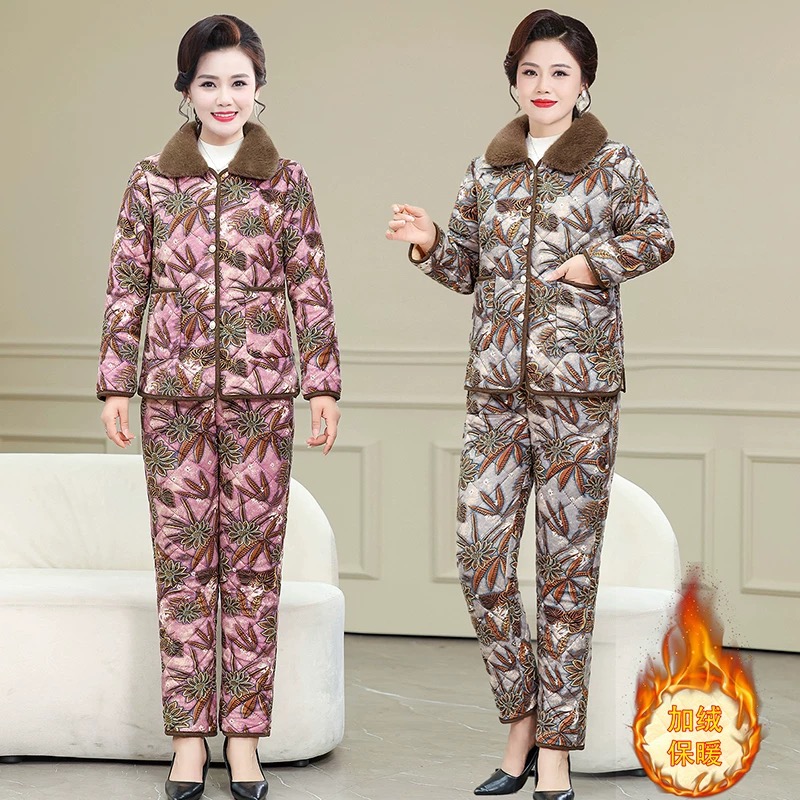 【衣雅严选】8218-2623#新款秋冬季加绒加厚棉服外套加棉裤两件套