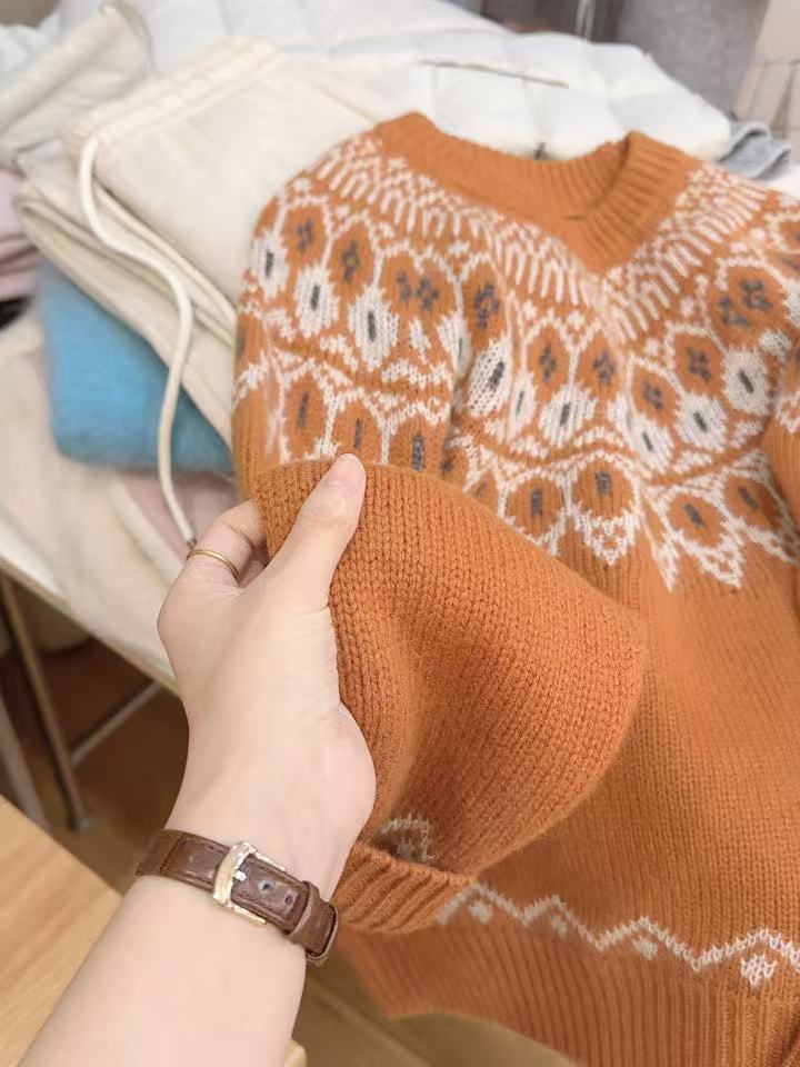 七言家氛围感穿搭！#奶油橘复古费尔岛软糯加厚毛衣031