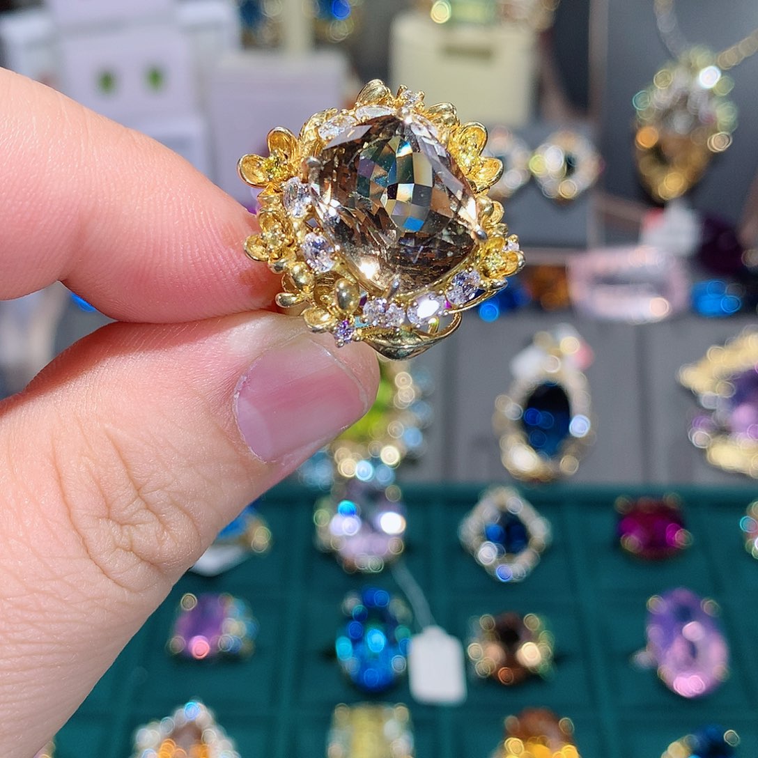 托帕石戒指银S925镶嵌戒指