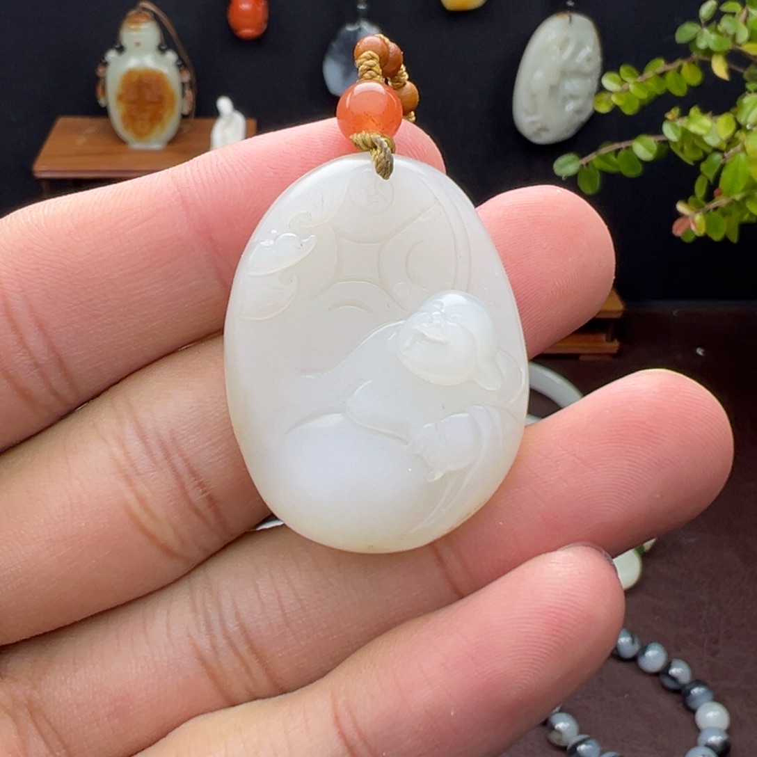和田玉未镶嵌吊坠(不含链)和田玉福在眼前