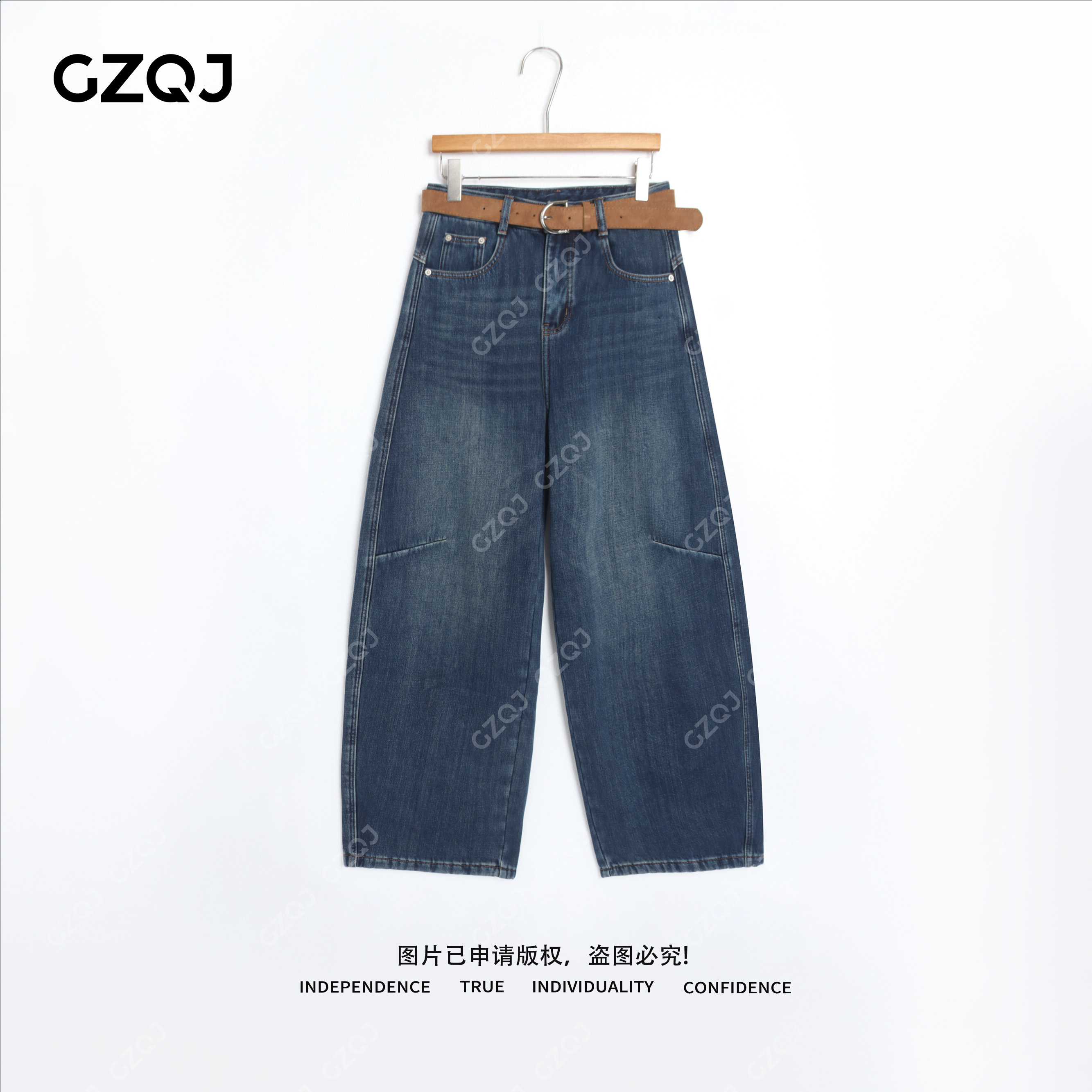 老琴私服【松弛牛裤】加绒高街显瘦腰带弯刀牛仔裤女冬季新款 78733