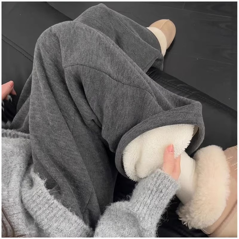 女童加厚羊羔绒糯米阔腿裤女大童秋冬加绒保暖初中生一体绒糯米裤